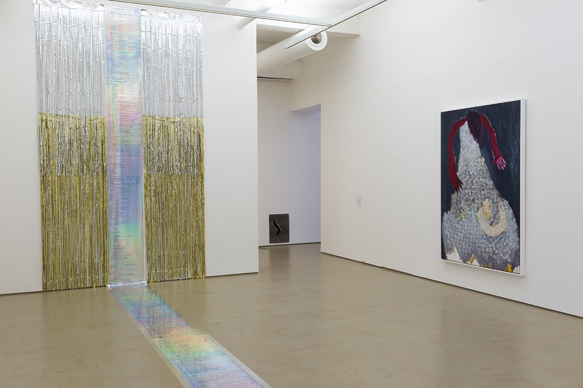 Installation view with works by Evan Ifekoya, Unathi Sigenu and Portia Zvavahera, Stevenson, Cape Town