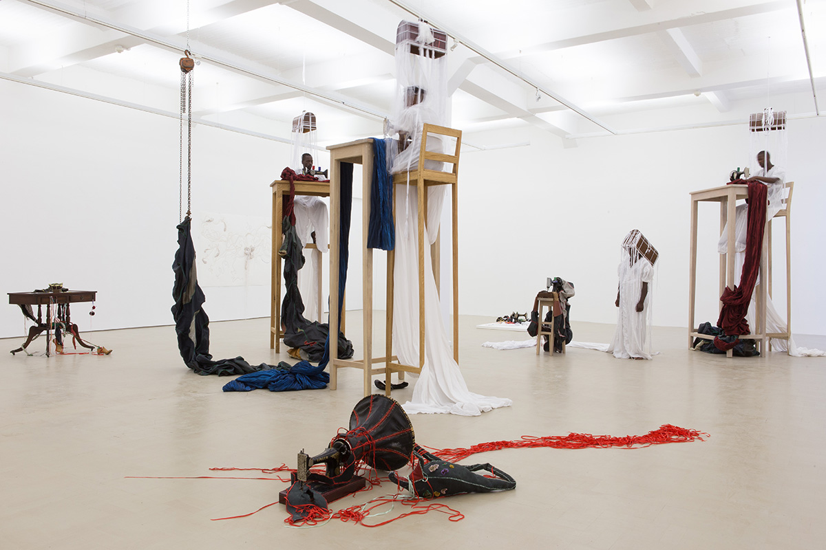 Installation view and detail from performance
