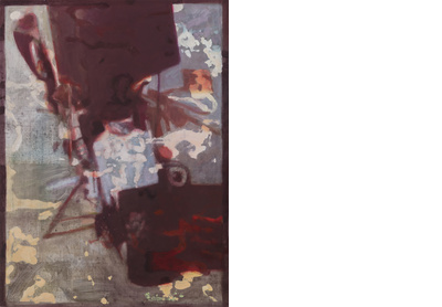 Kloof Street delivery bike seen through marks used to make a painting. Version 3