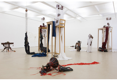 Installation view and detail from performance